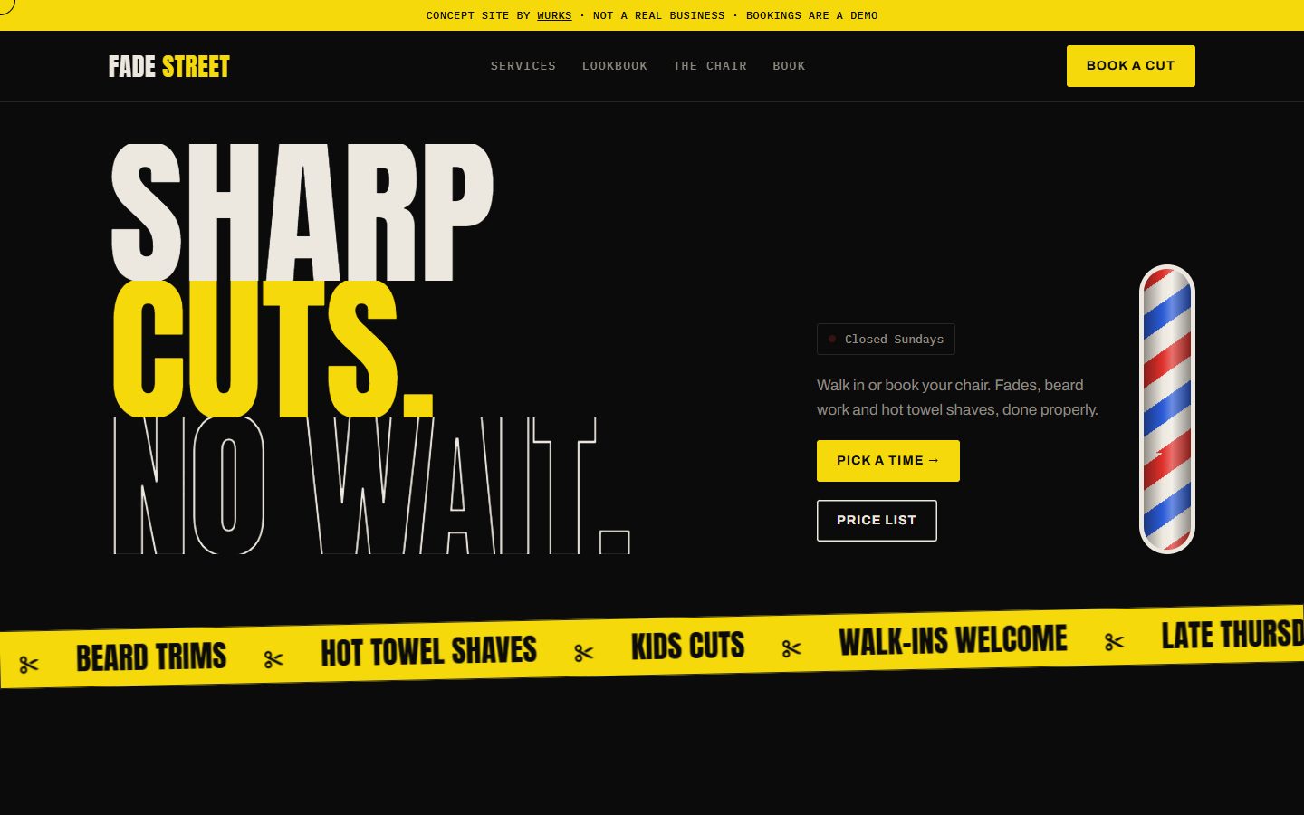Fade Street barbers concept site